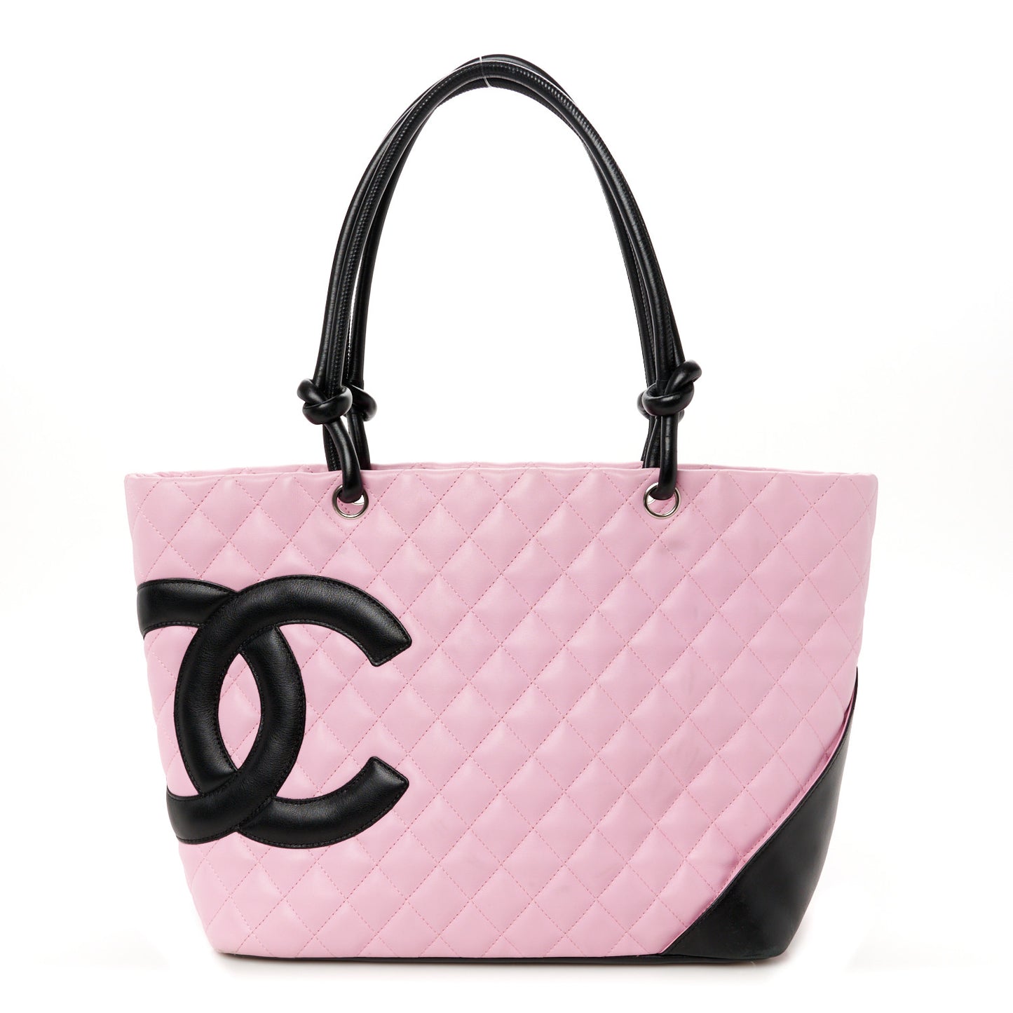 Calfskin Quilted Large Cambon Tote Pink Black
