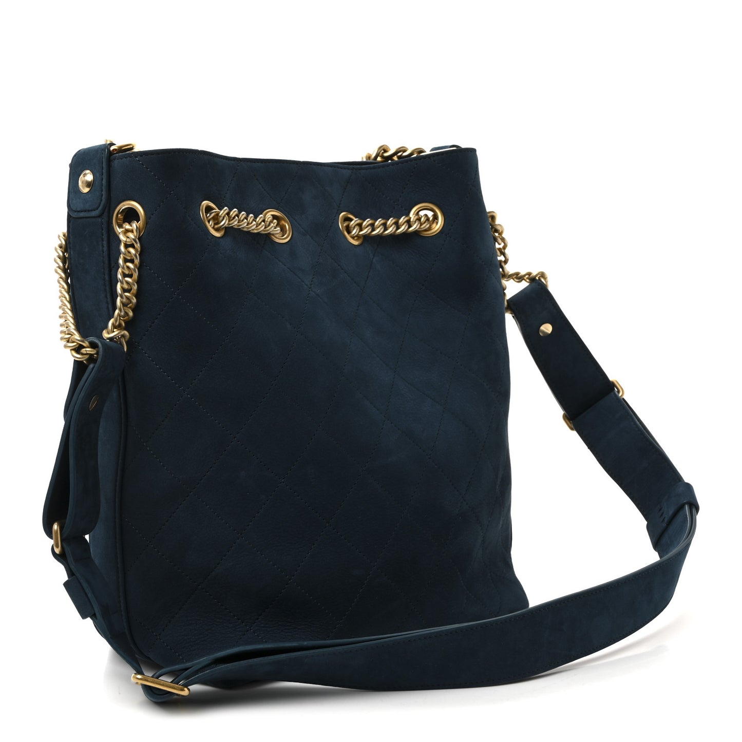 Suede Calfskin Small On My Shoulder Drawstring Bag Blue