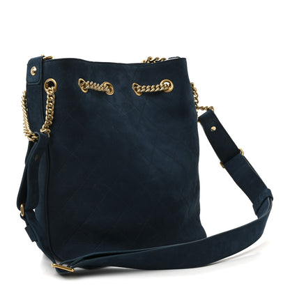 Chanel Suede Calfskin Small On My Shoulder Drawstring Bag Blue 3 of 9
