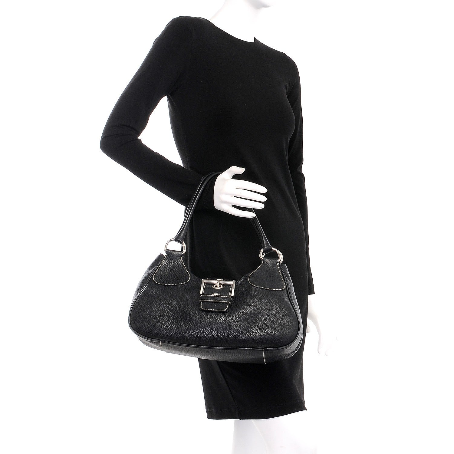 Prada Vitello Daino Shoulder Bag Black 2 of 10