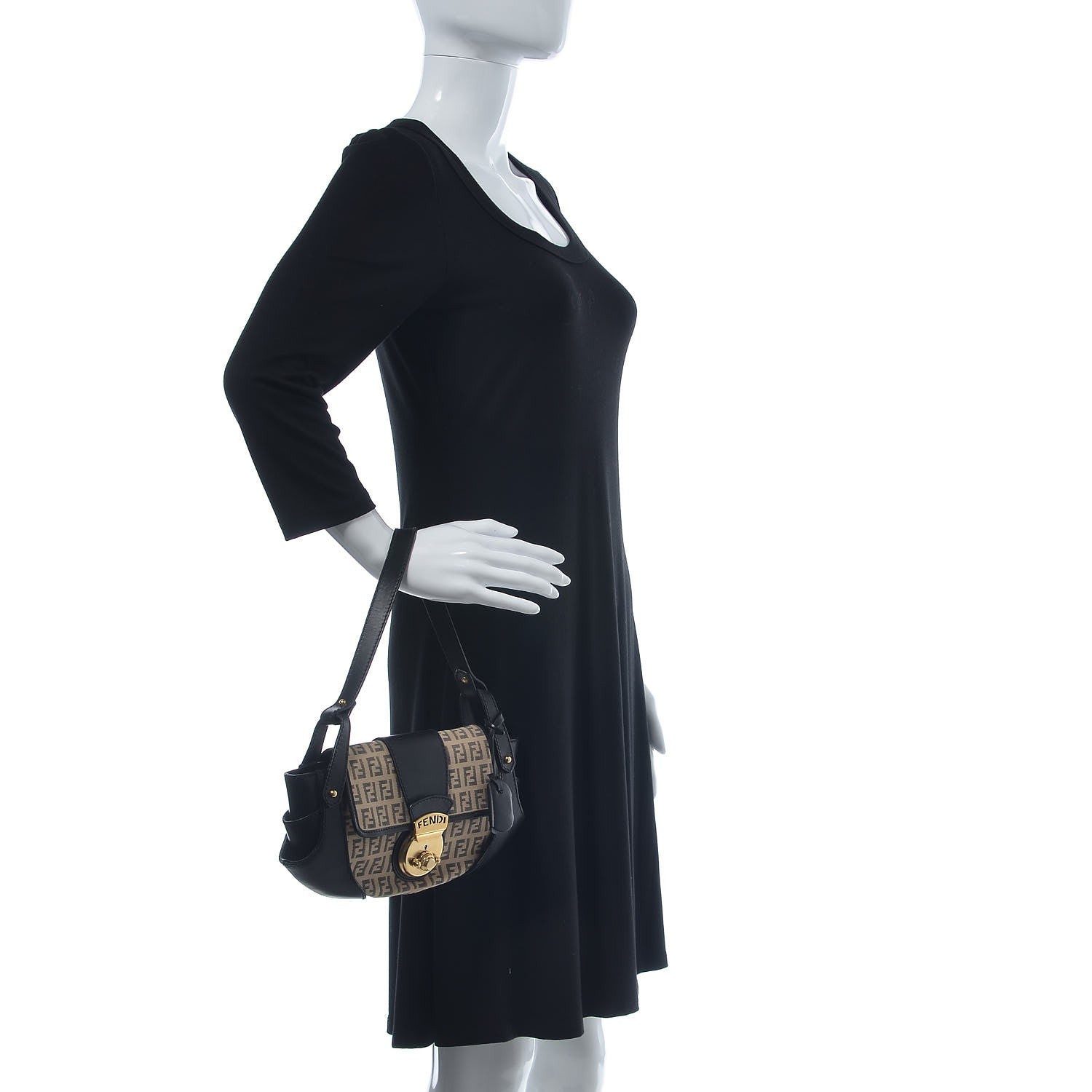 Fendi Zucchino Cuoio Ingrassato Compilation Hobo Beige Black 2 of 7