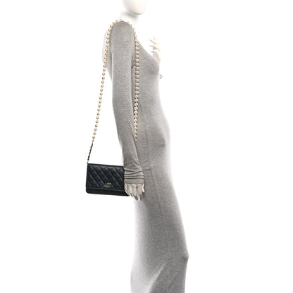 Chanel Lambskin Quilted Pearl Wallet On Chain WOC Black 2 of 11