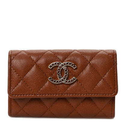 Chanel Shiny Caviar Quilted Strass CC Flap Card Holder Brown 1 of 7