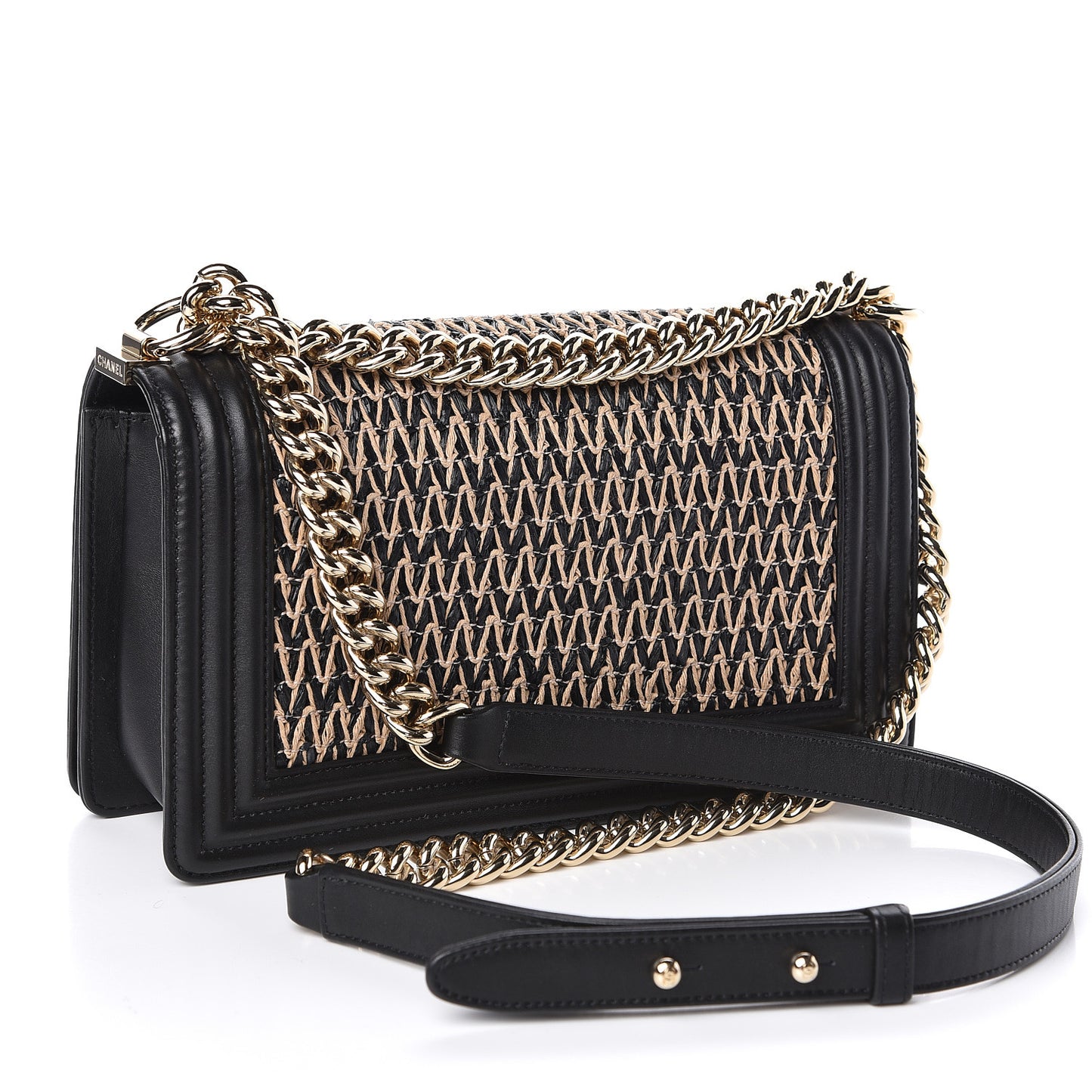 Lambskin Cotton Woven Medium Boy Flap Black