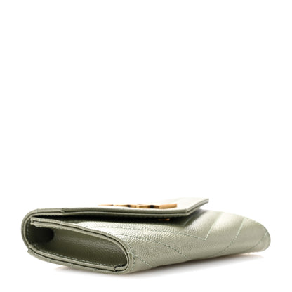 Saint Laurent Grain De Poudre Matelasse Chevron Small Monogram Envelope Wallet Light Sage 4 of 8