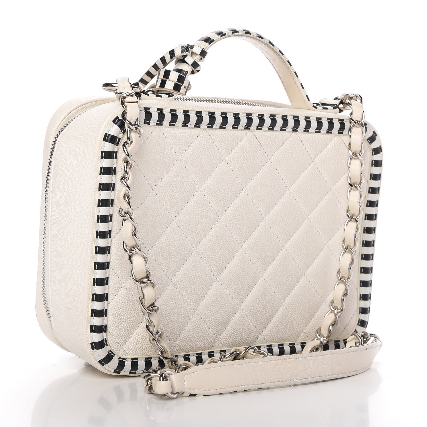 Chanel Caviar Quilted Striped Medium CC Filigree Vanity Case White Black 3 of 12