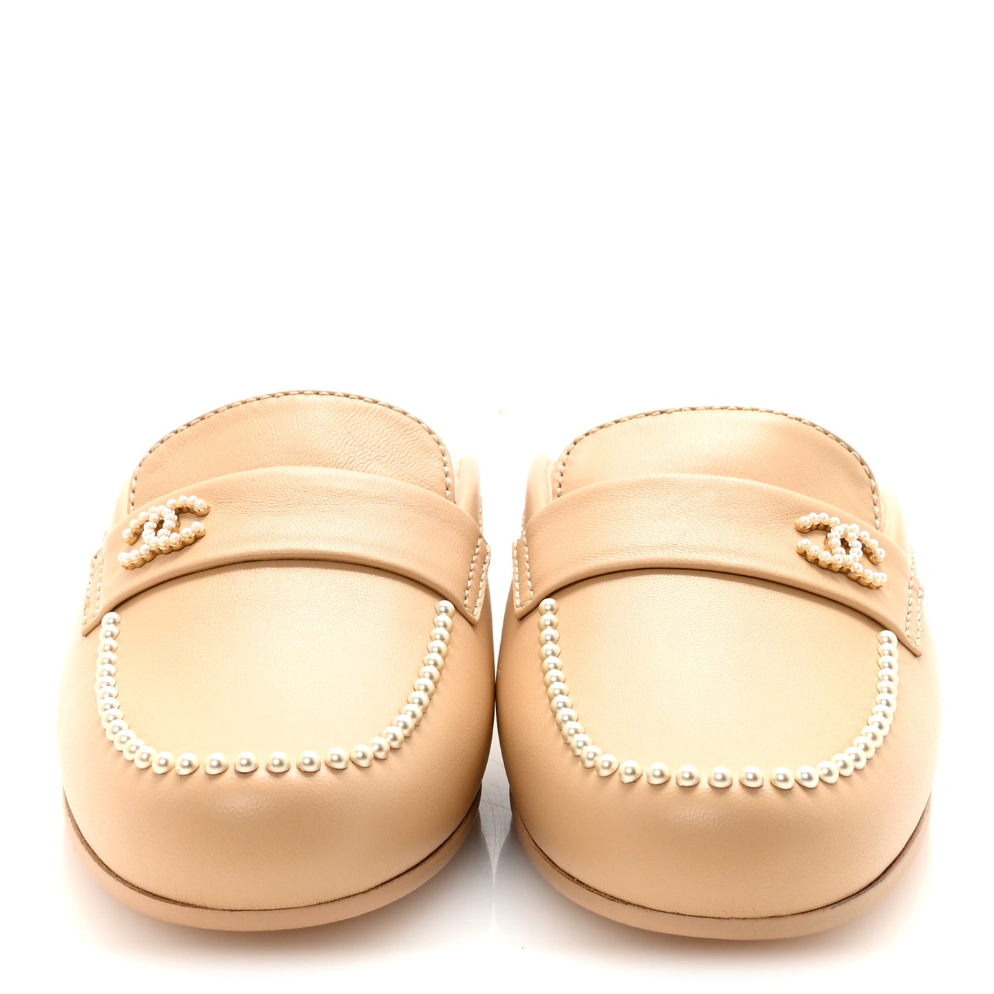 Lambskin Pearl CC Mules 36.5 Beige