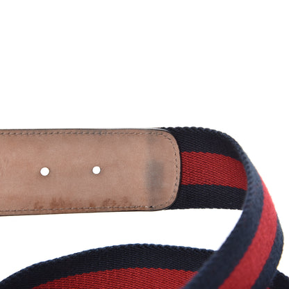 Gucci Nylon Calfskin Double G Web 40mm Belt 90 36 Blue Red Black 4 of 5