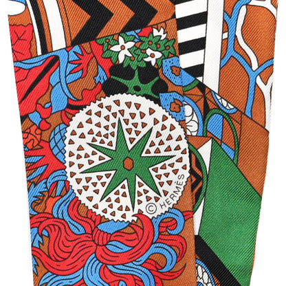 Hermes Silk De l'Ombrelle Aux Duels Twilly Caramel Vert Bleu 4 of 4