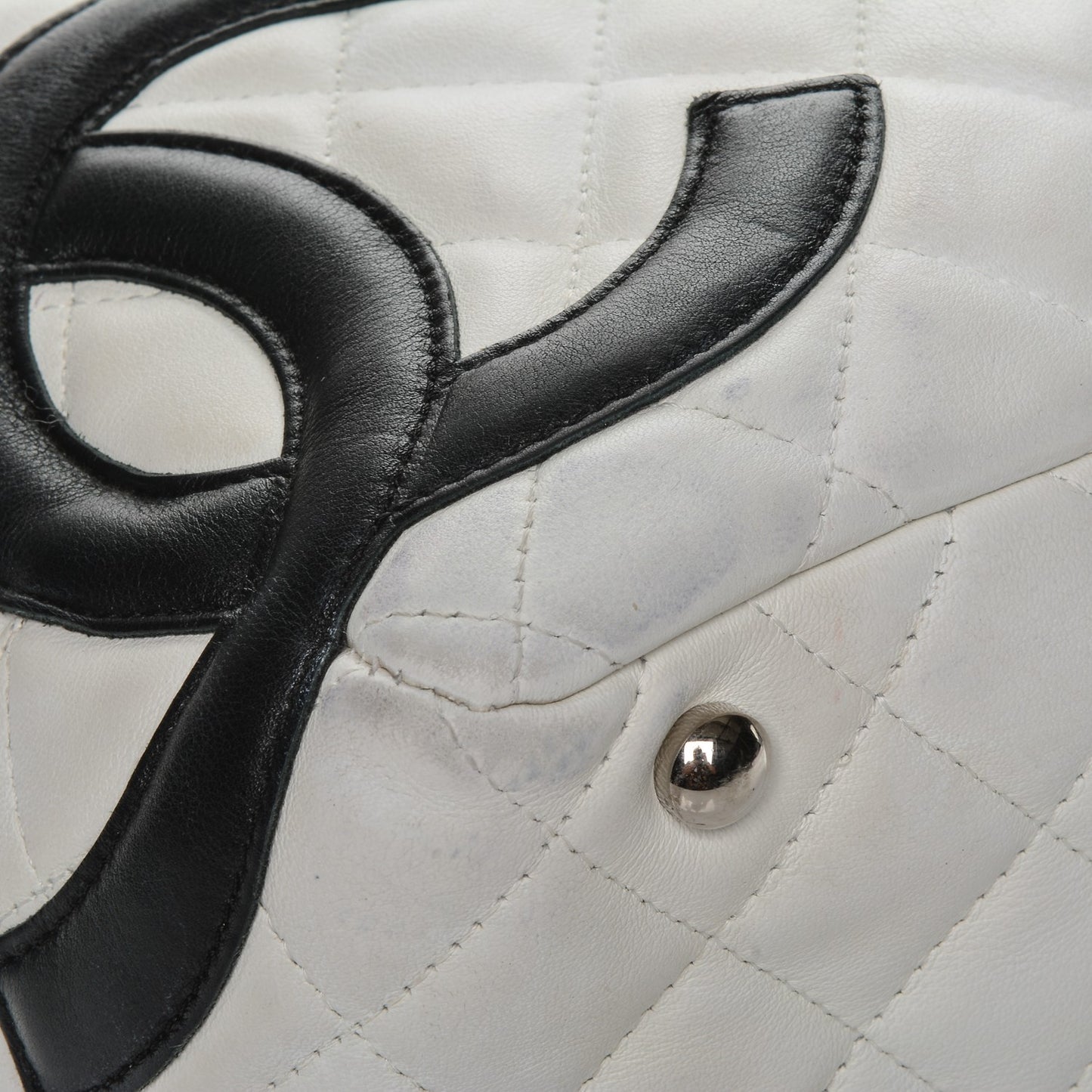 Calfskin Quilted Large Cambon Bowler White Black