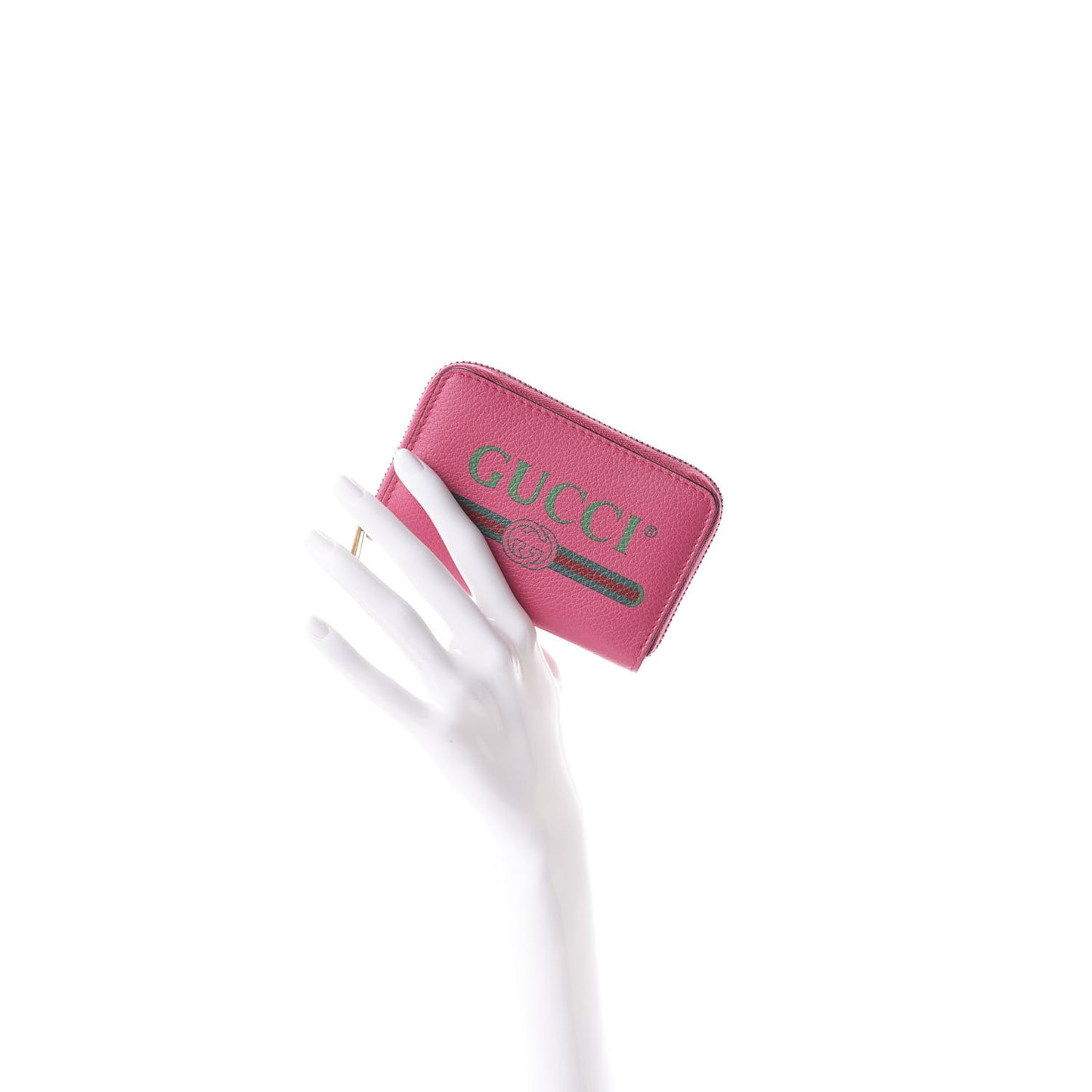 Grained Calfskin Logo Zip Around Card Case Box Pink Green