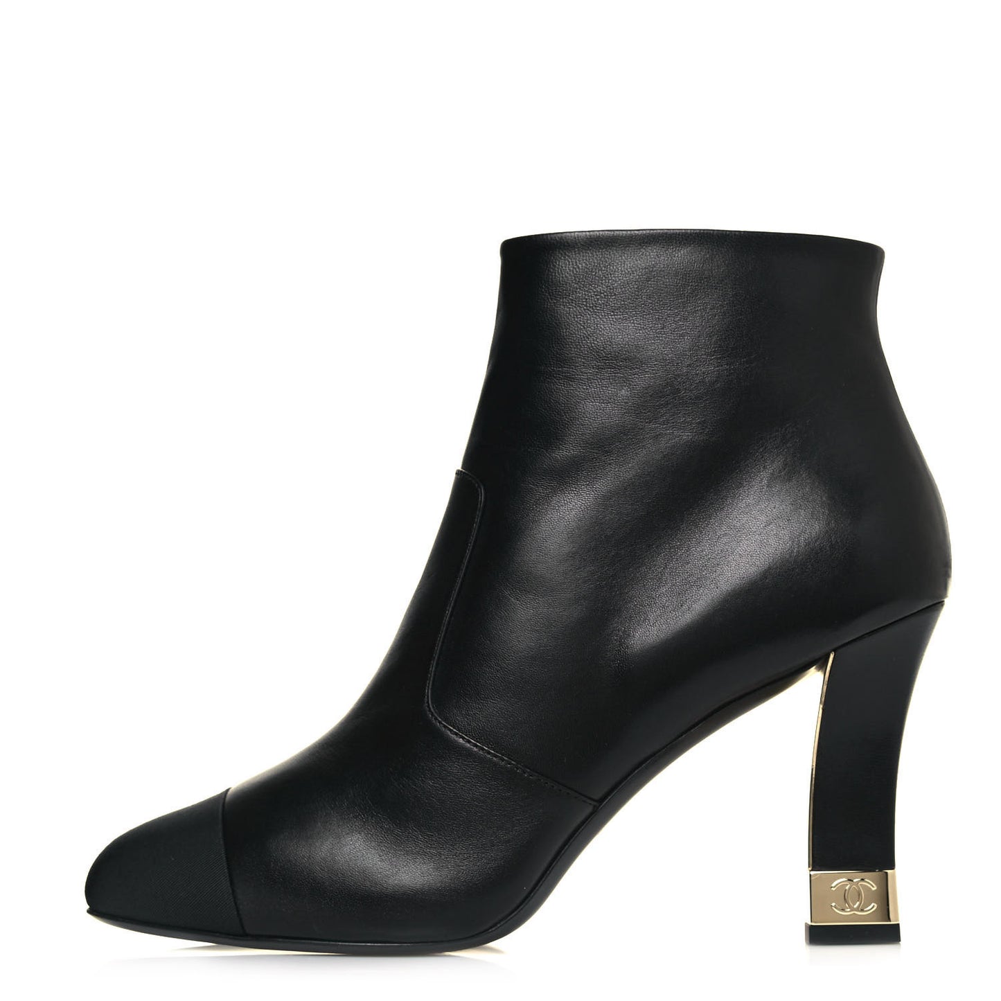 Lambskin Grosgrain Cap Toe Short Ankle Boots 41 Black
