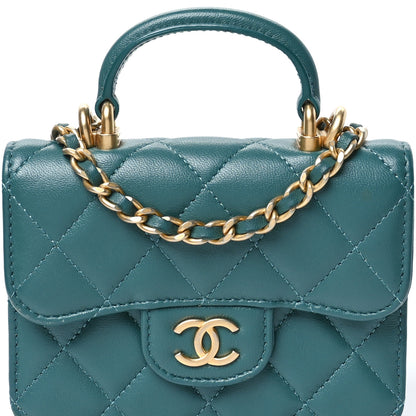 Chanel Lambskin Quilted Top Handle Flap Coin Purse With Chain Green 8 of 11