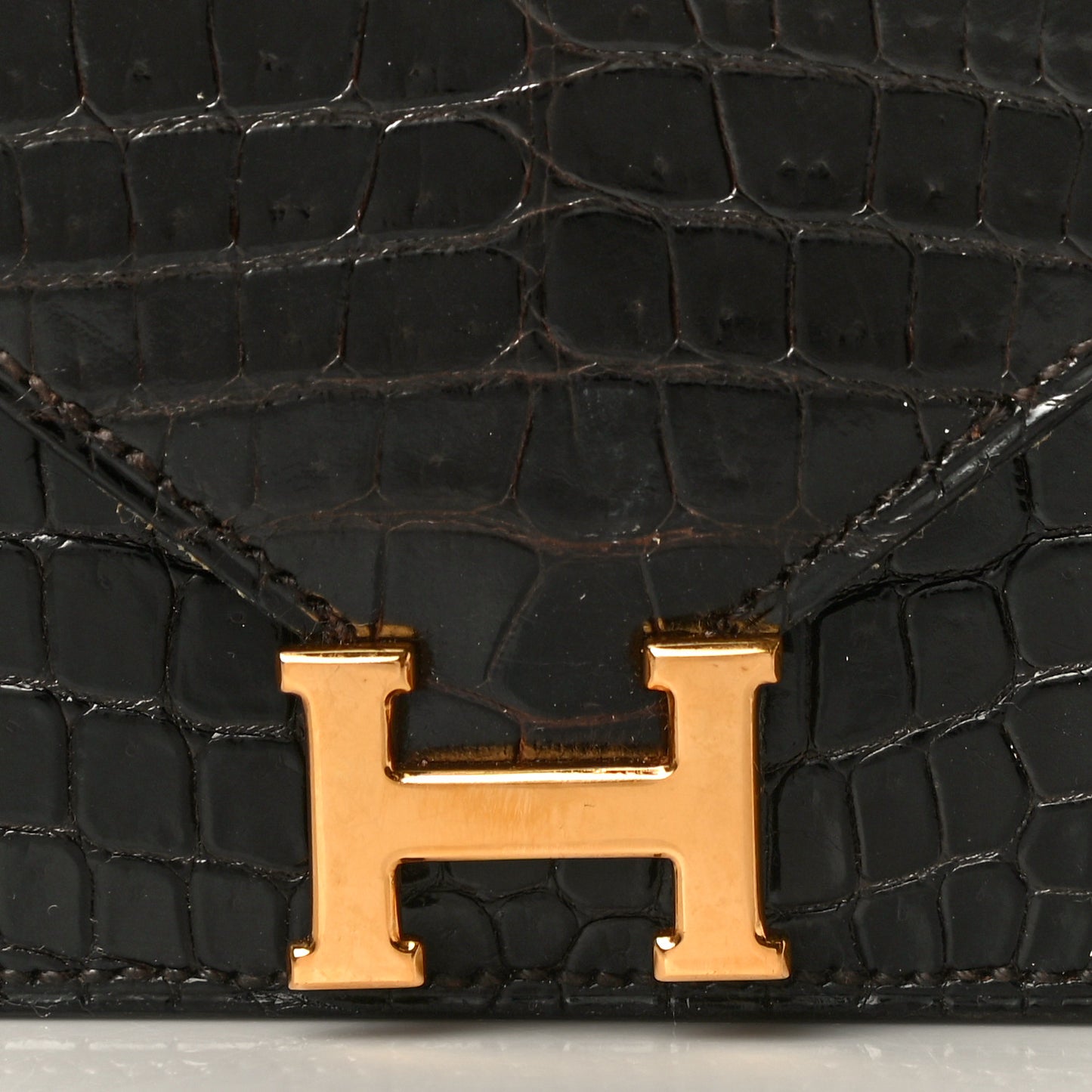 Shiny Porosus Crocodile Lydie Clutch Chocolate