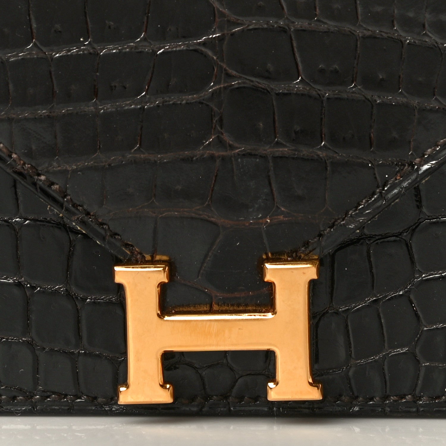 Hermes Shiny Porosus Crocodile Lydie Clutch Chocolate 6 of 18