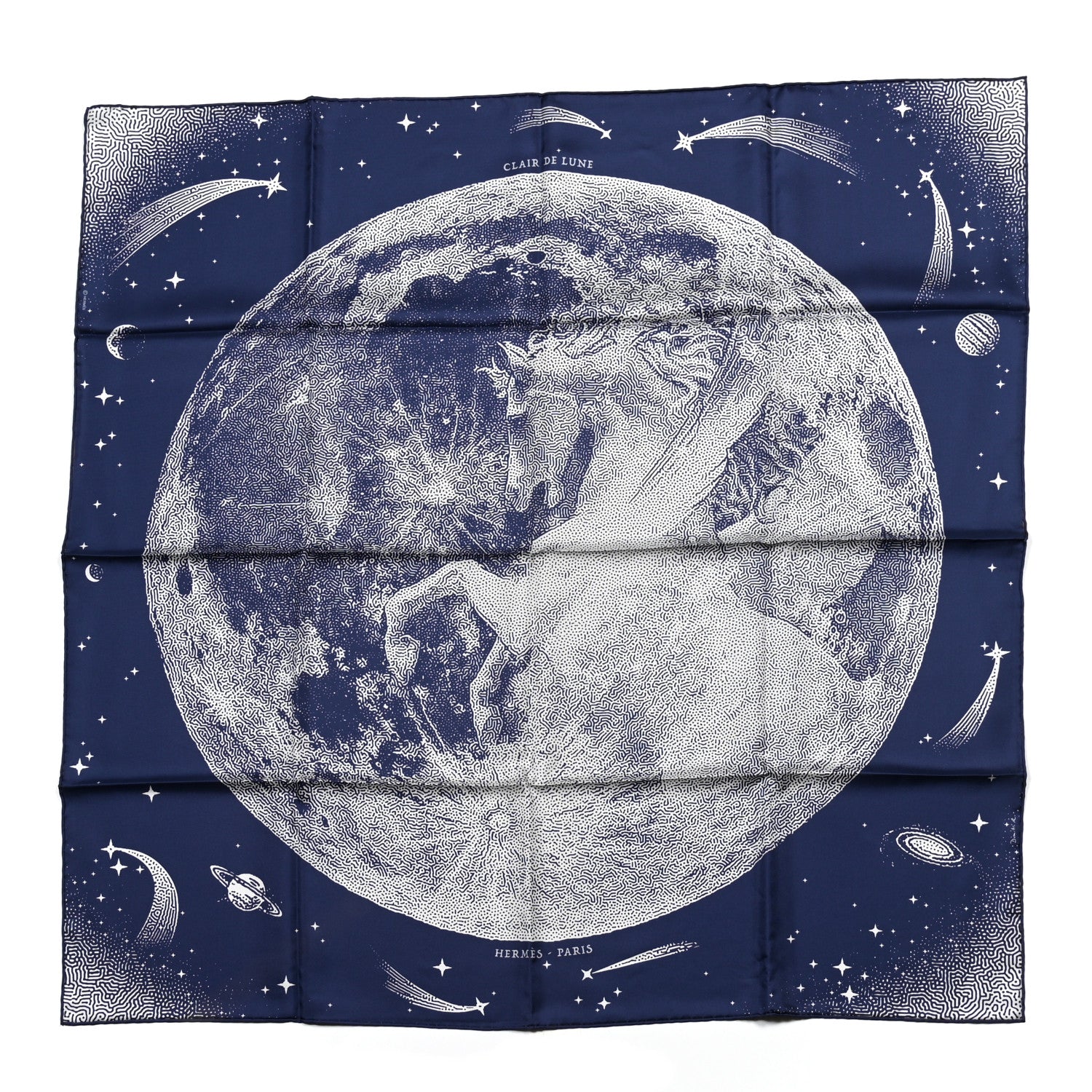 Hermes Silk Clair De Lune Double Face Scarf 90 Marine White Beige 1 of 5