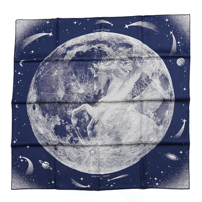 Hermes Silk Clair De Lune Double Face Scarf 90 Marine White Beige 1 of 5