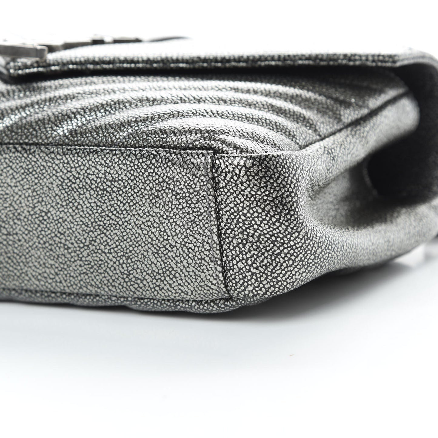 Metallic Grain De Poudre Matelasse Chevron Monogram Medium College Bag Gunmetal