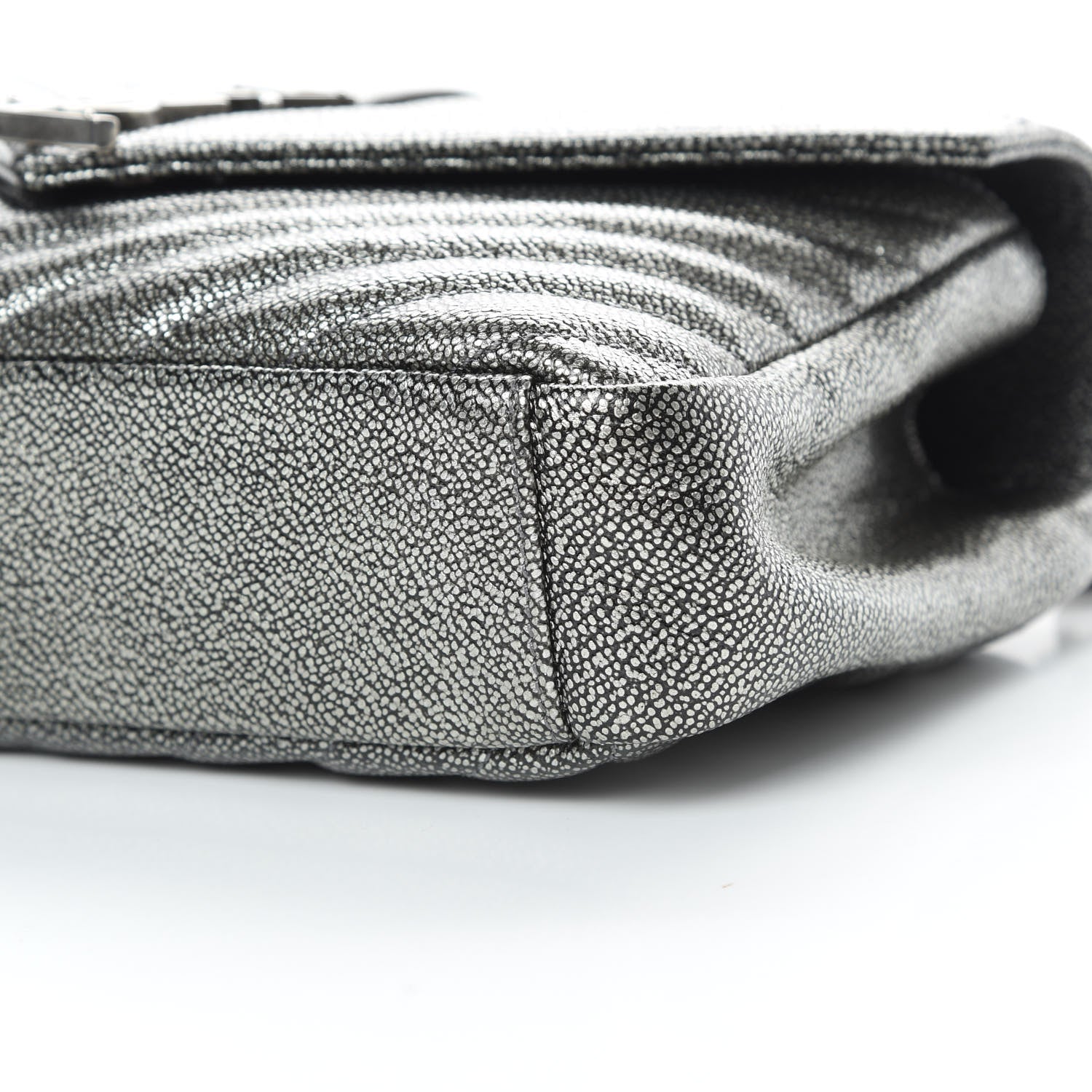 Saint Laurent Metallic Grain De Poudre Matelasse Chevron Monogram Medium College Bag Gunmetal 10 of 12