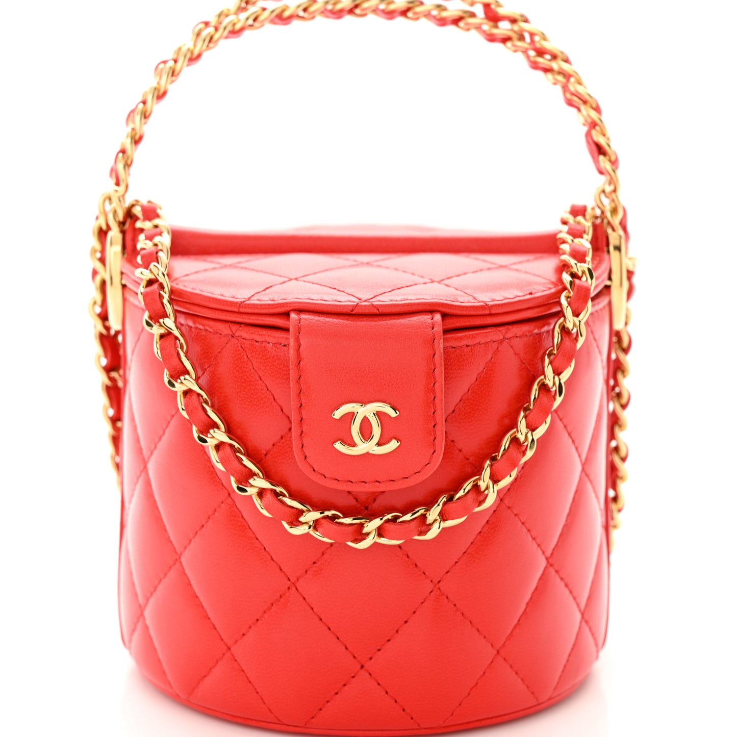 Lambskin Quilted Chain Top Handle Vanity With Chain Red