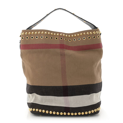 Burberry Canvas Mega Check Studded Medium Ashby Bucket Bag Black 1 of 10