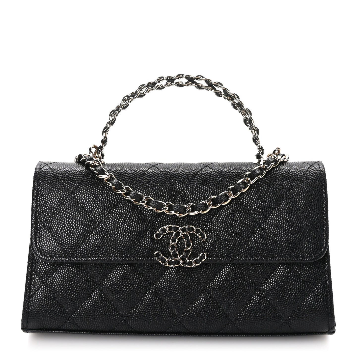 Caviar Quilted Chain Match Top Handle Phone Holder With Chain Black