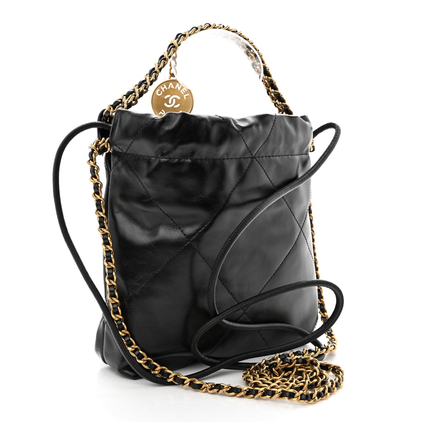 Shiny Calfskin Quilted Mini Chanel 22 Black