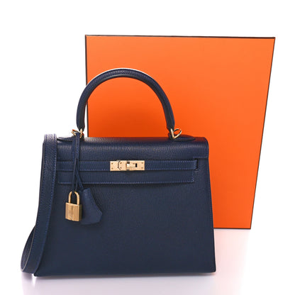 Hermes Chevre Mysore Horseshoe Kelly Sellier 25 Bleu Marine Bleu De France 11 of 11