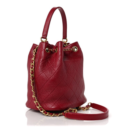 Chanel CHANE Shiny Lambskin Quilted Fashion Therapy Bucket Drawstring Bag Red 2 of 9