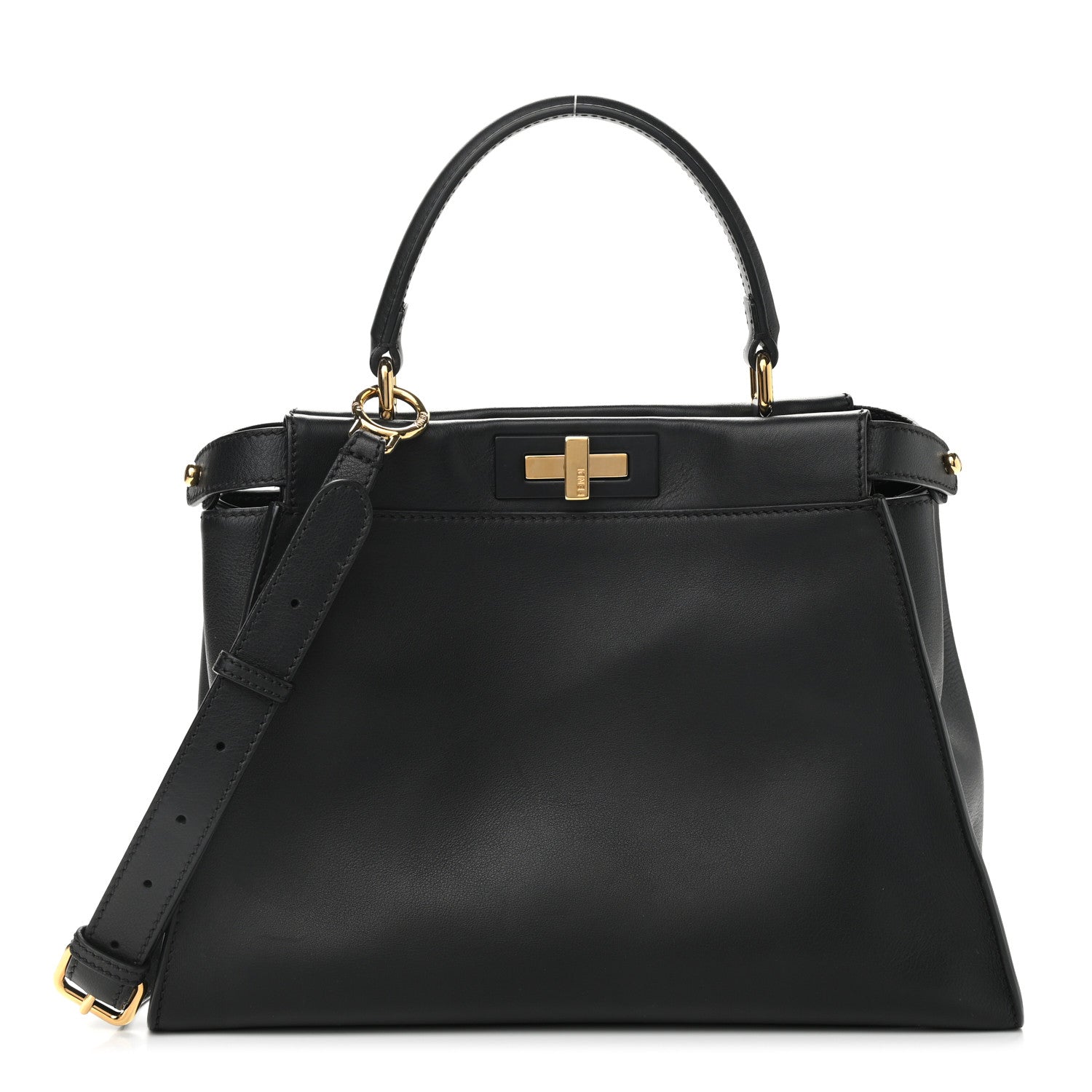 Fendi Vitello Seta Shiny Nappa Medium Peekaboo Iconic Satchel Black 1 of 10