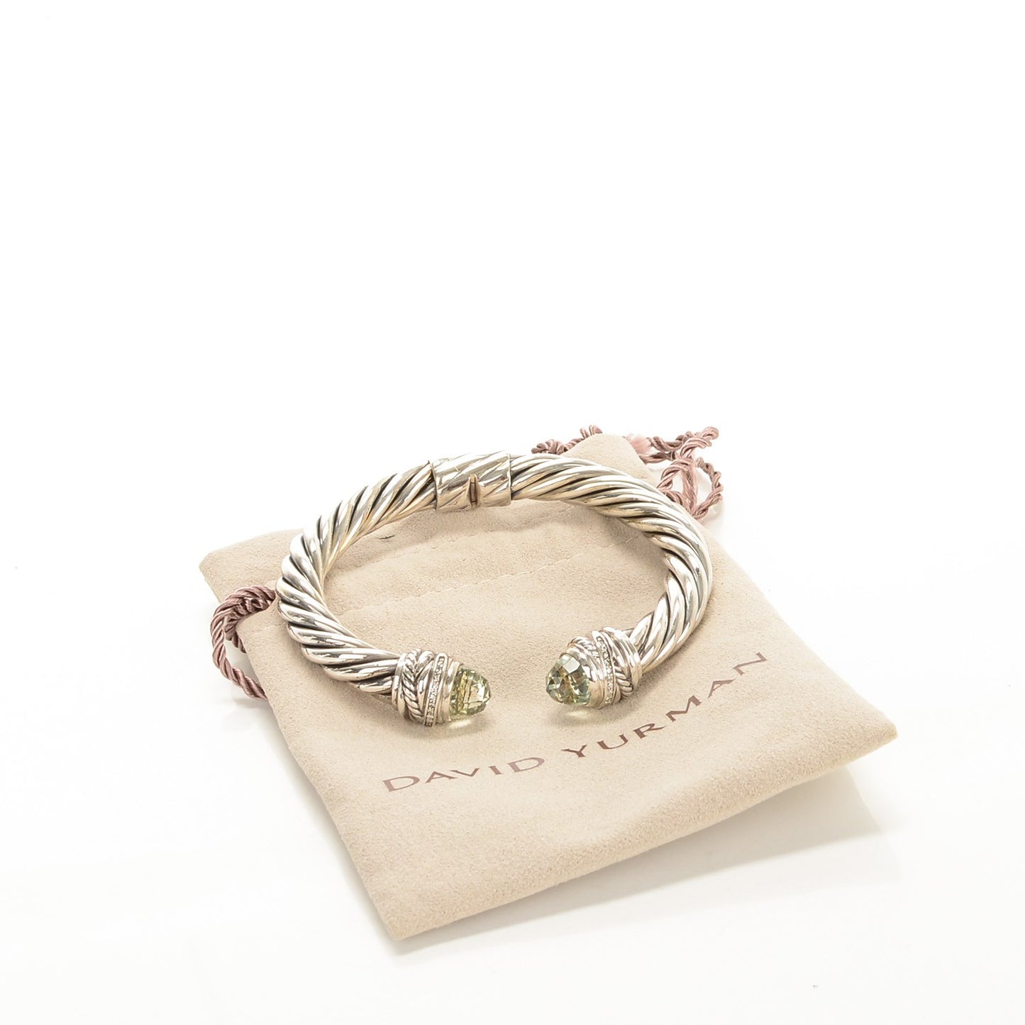 Sterling Silver Pave Diamond Prasiolite 8.5mm Cable Classics Bracelet