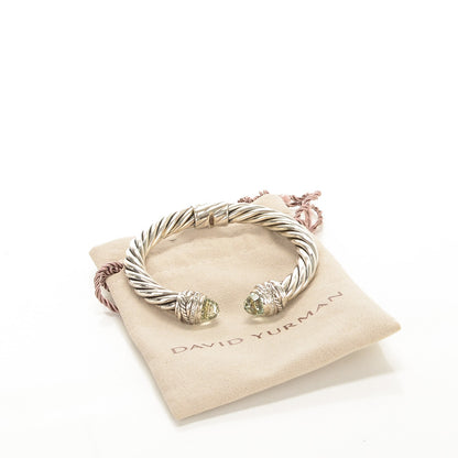 David Yurman Sterling Silver Pave Diamond Prasiolite 8.5mm Cable Classics Bracelet 4 of 5
