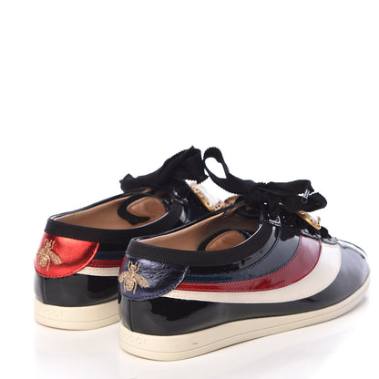 Gucci Patent Calfskin Crystal Womens Web Falacer Sneakers 37 Black 4 of 9