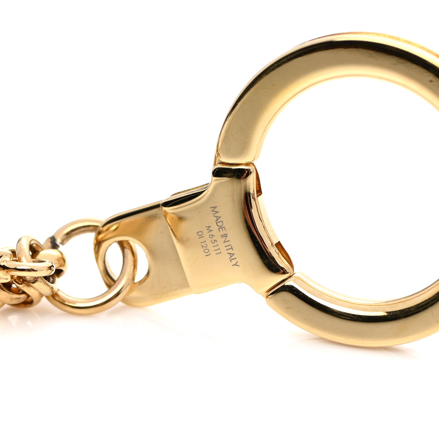 Brass Enamel Fleur De Monogram Bag Charm Chain Gold