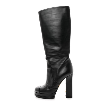 Chanel Calfskin Knee High Boots 37 Black 1 of 8