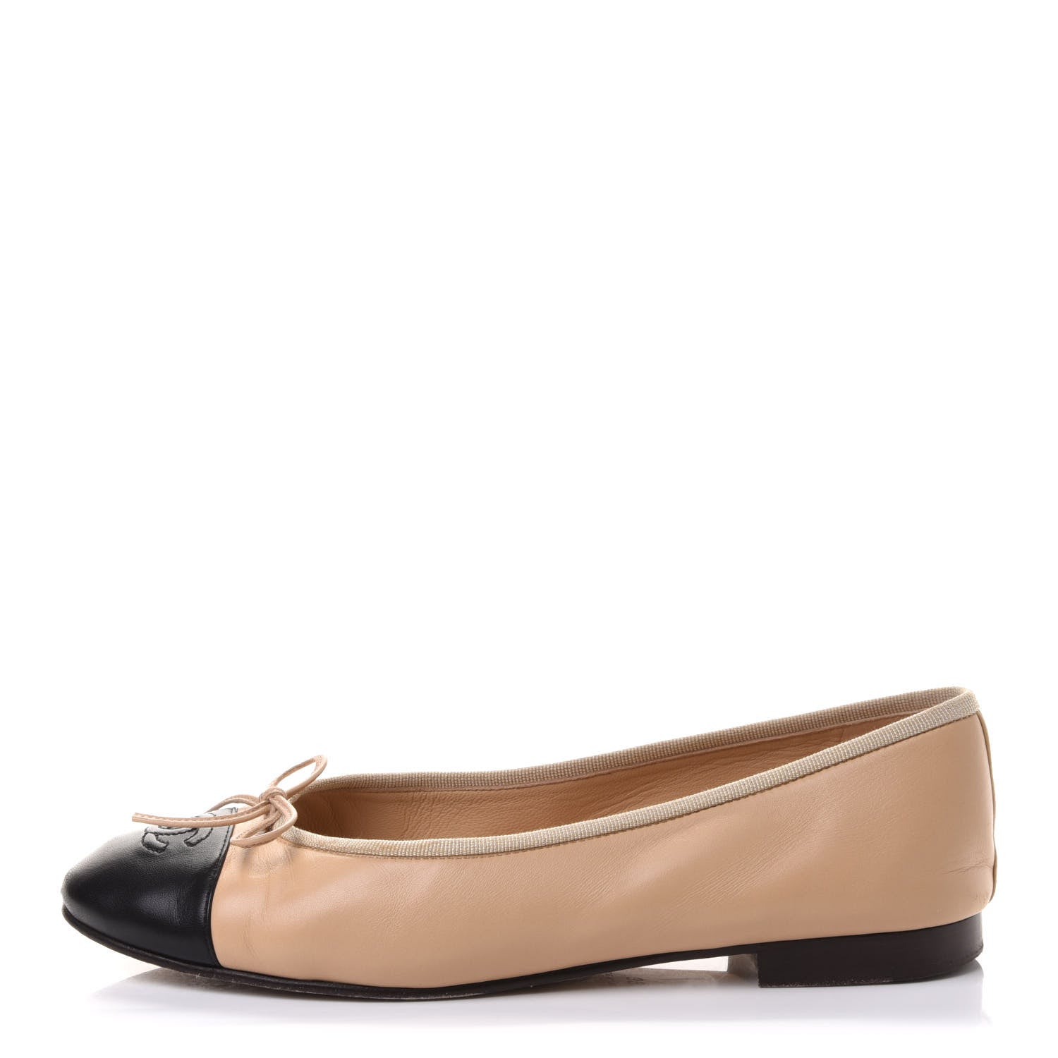 Chanel Lambskin Cap Toe CC Ballerina Flats 39 Beige Black 1 of 13
