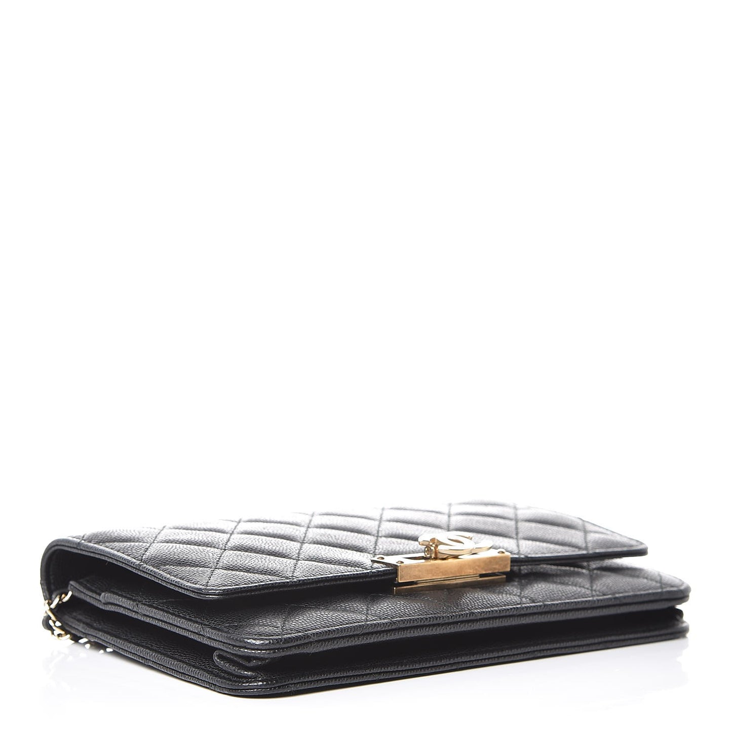 Caviar Quilted Golden Class Wallet On Chain WOC Black
