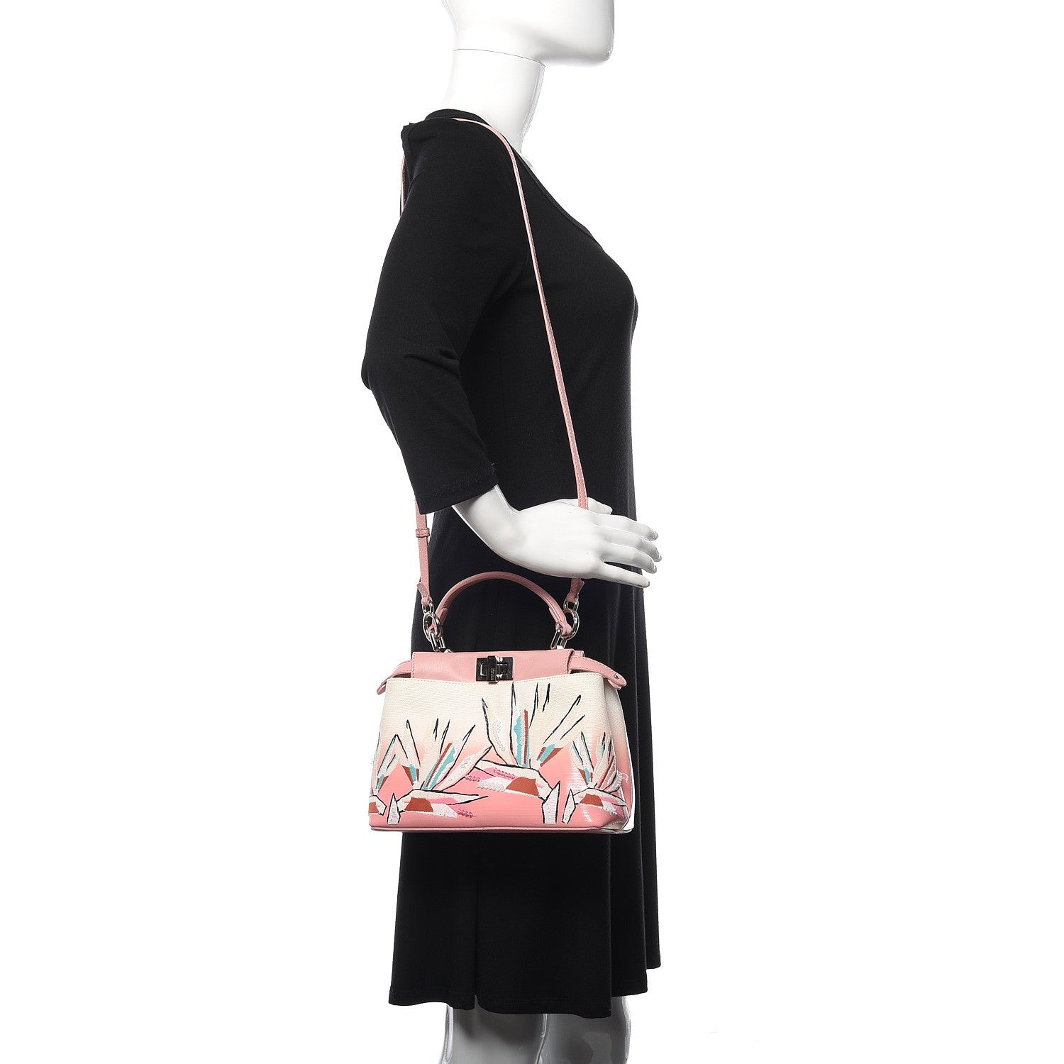 Fendi Nappa Canvas Patent Ombre Embroidered Bird Of Paradise Mini Peekaboo Iconic Satchel Pink 2 of 16