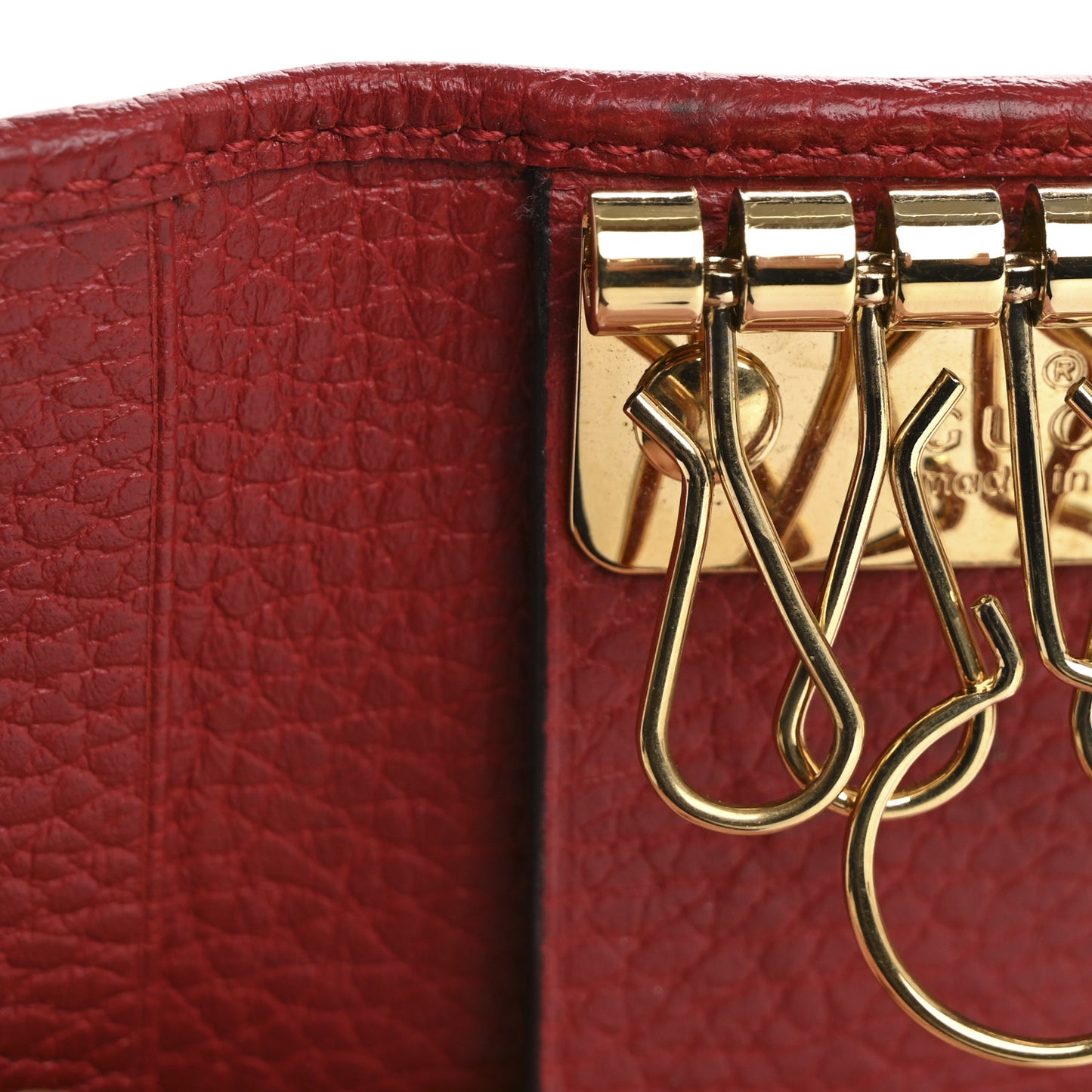 Pebbled Calfskin GG Marmont 6 Key Holder Hibiscus Red