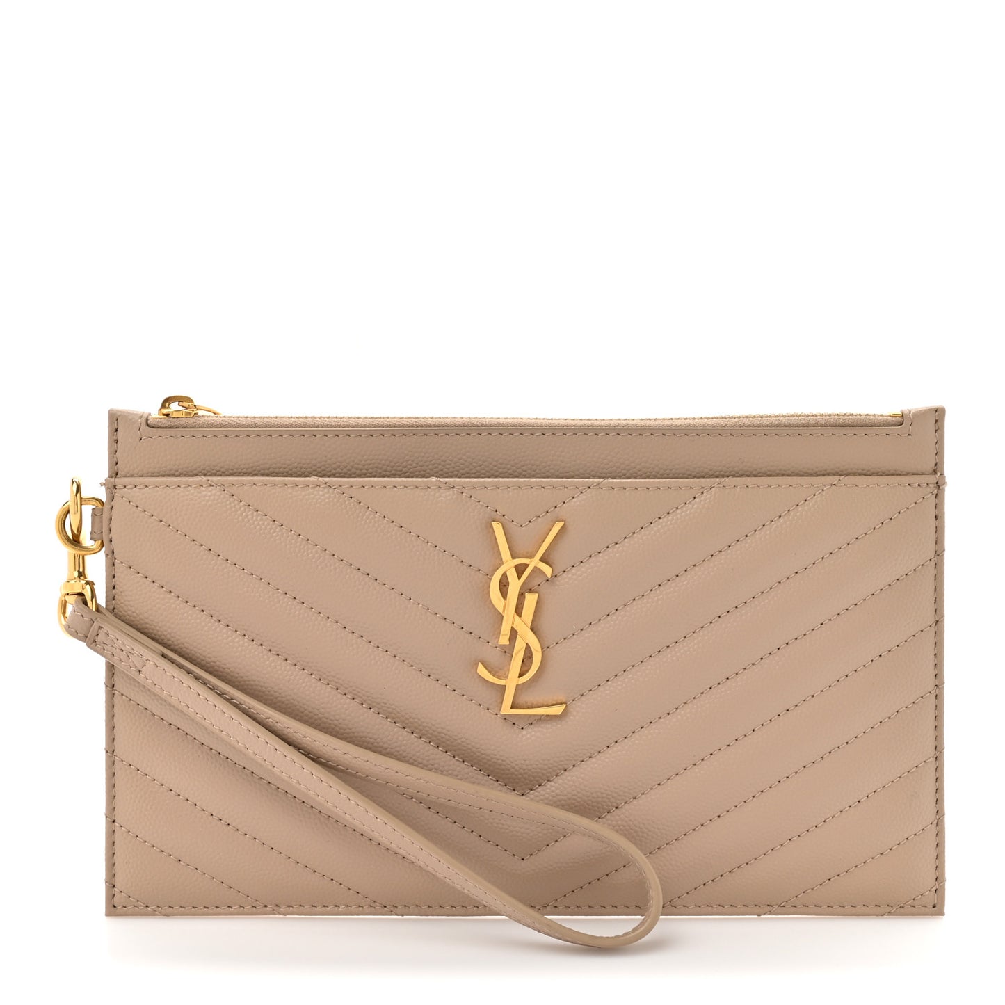 Grain De Poudre Chevron Monogram Large Bill Pouch Dark Beige