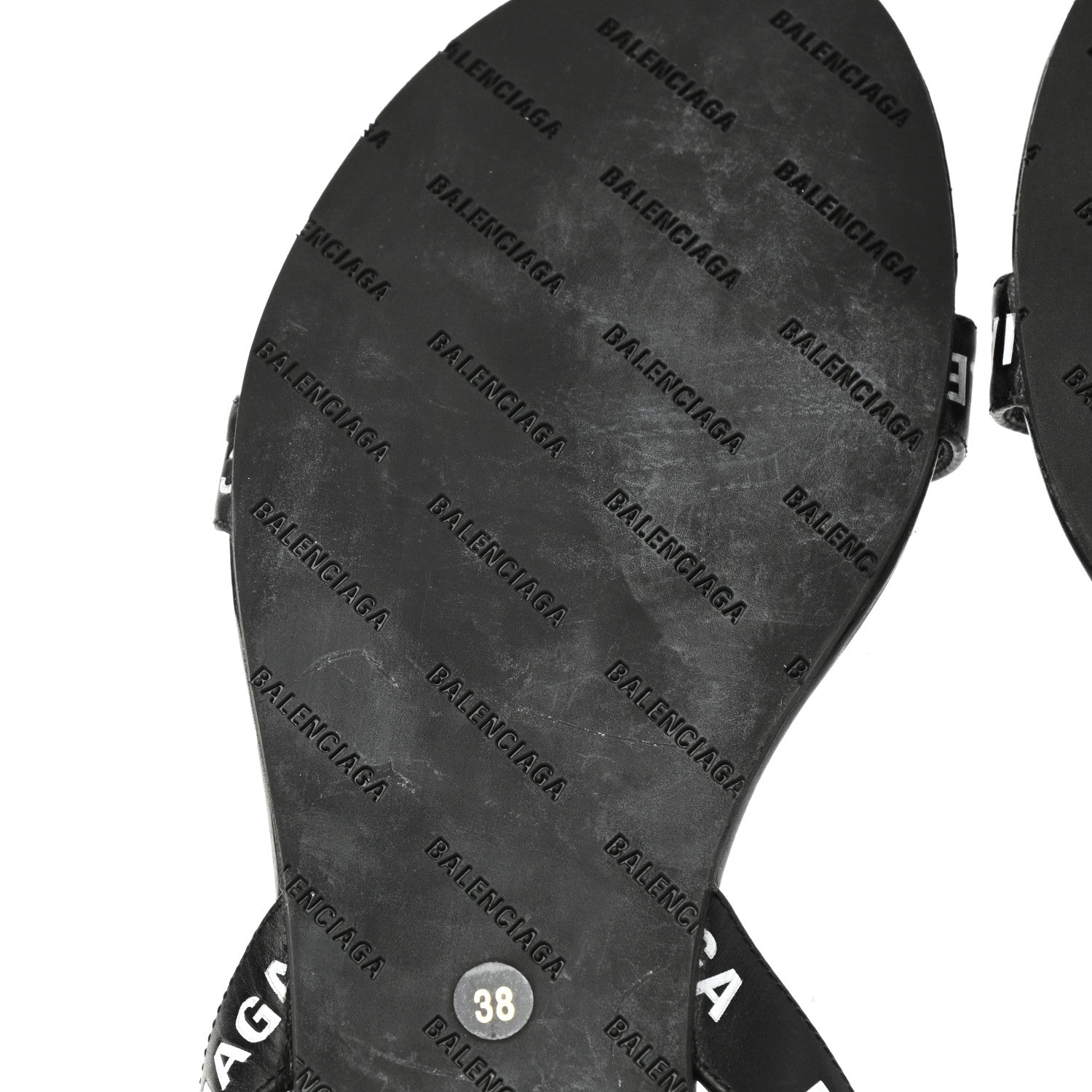Balenciaga Calfskin Allover Logo Flat Sandals 38 Black White 6 of 9