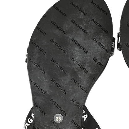 Balenciaga Calfskin Allover Logo Flat Sandals 38 Black White 6 of 9