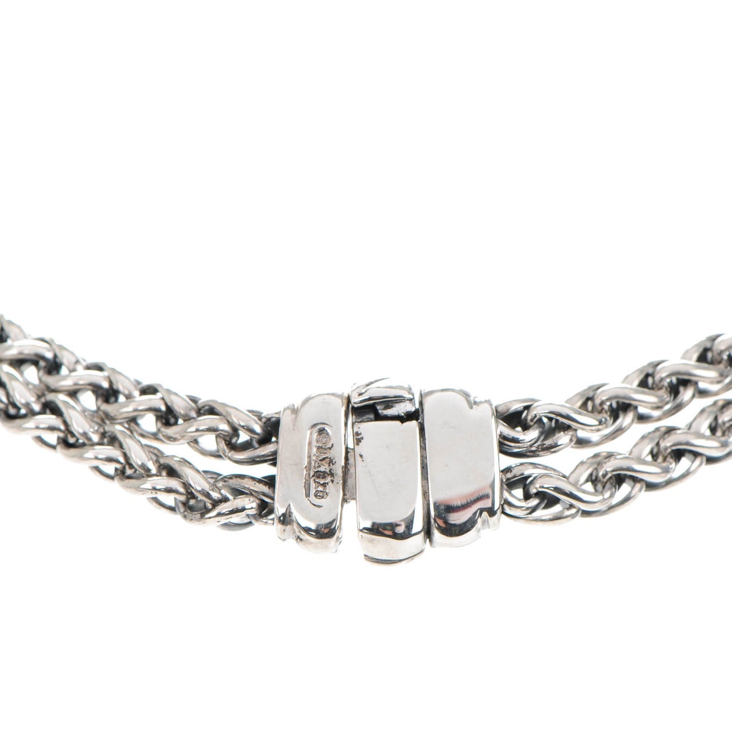 Sterling Silver Diamond Double Wheat Chain Necklace 17mm