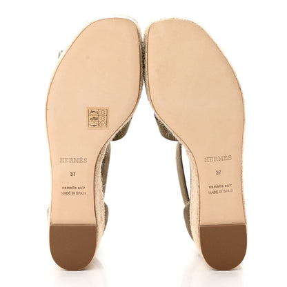 Hermes Suede Goatskin Elda Espadrille Wedge Sandals 37 Vert Toundra 5 of 11