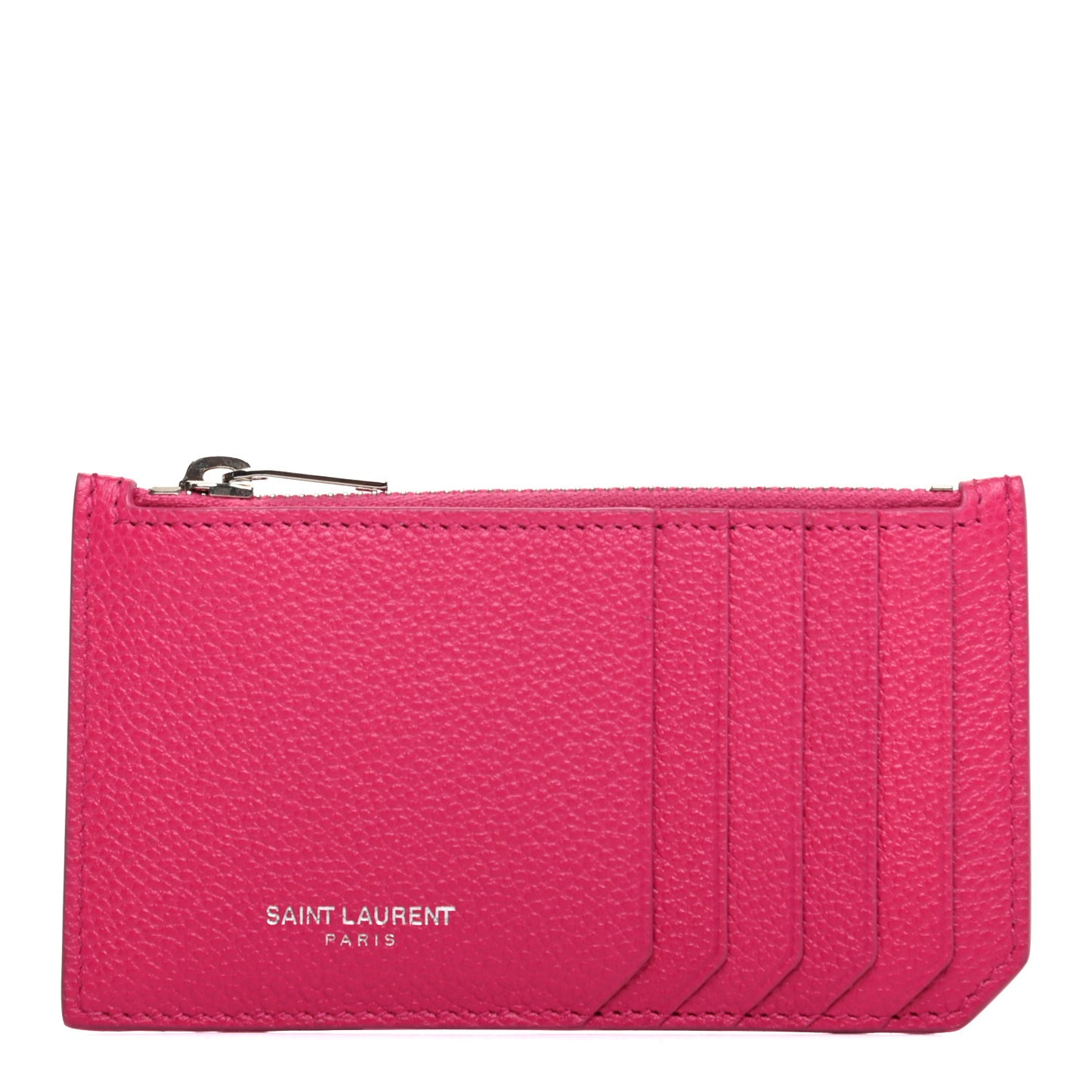 Grained Calfskin 5 Fragments Zip Pouch Card Holder Bubblegum