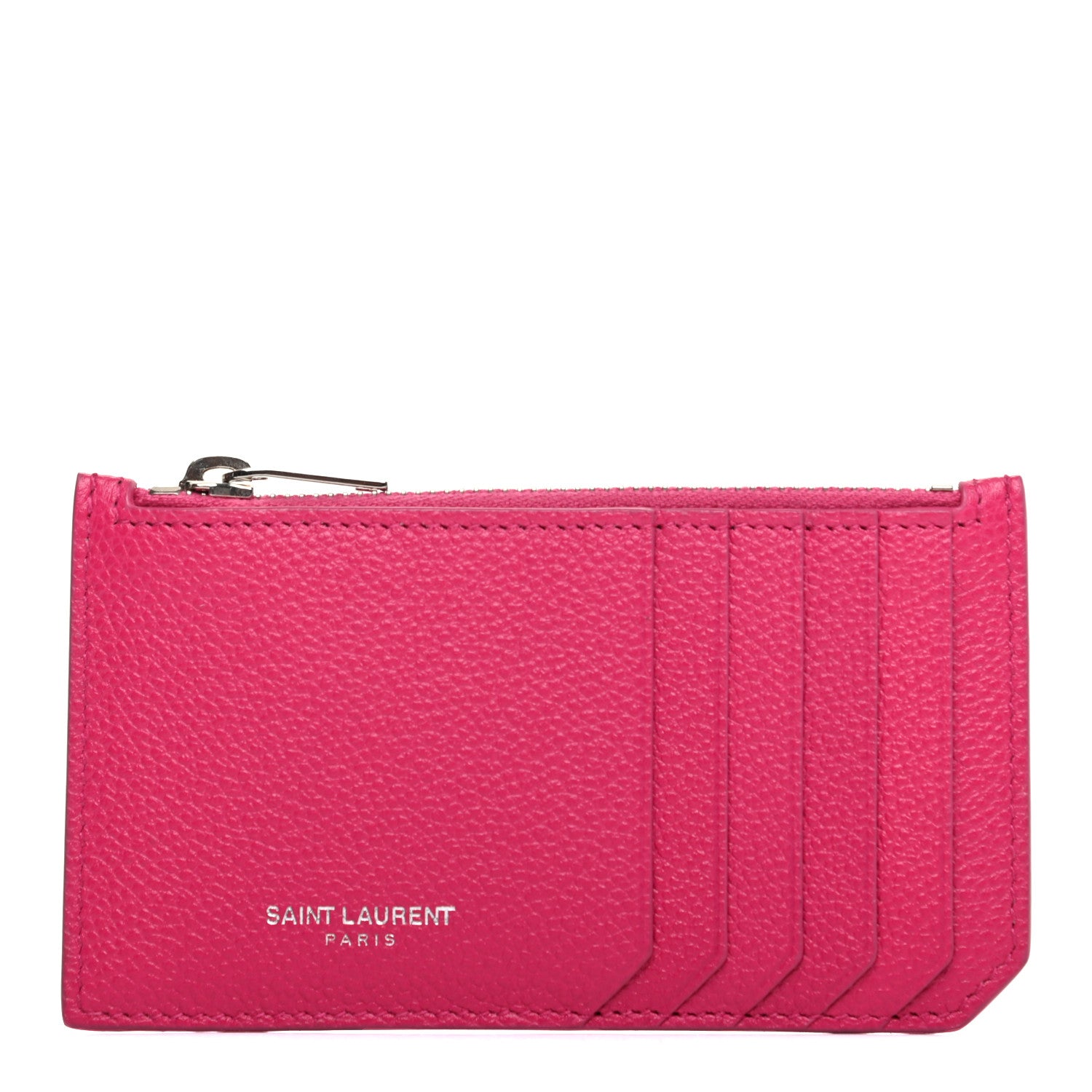 Saint Laurent Grained Calfskin 5 Fragments Zip Pouch Card Holder Bubblegum 1 of 8