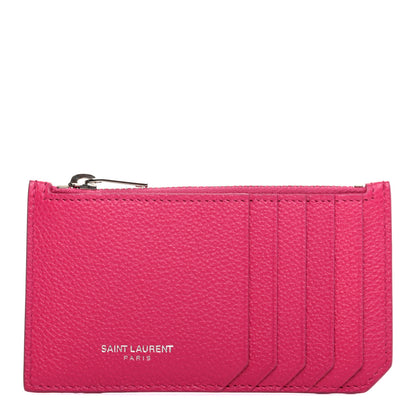 Saint Laurent Grained Calfskin 5 Fragments Zip Pouch Card Holder Bubblegum 1 of 8