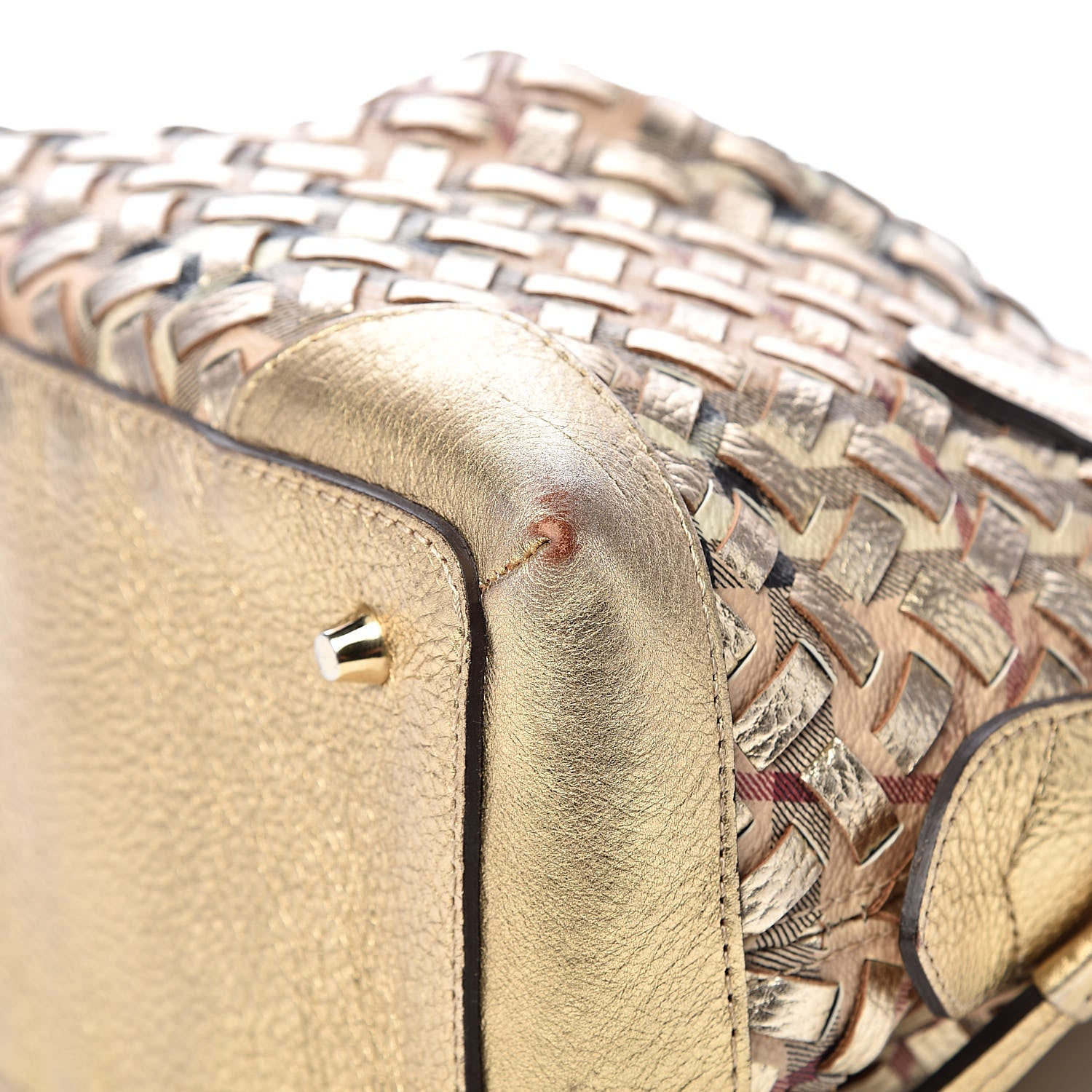 Burberry Metallic Woven Haymarket Check Small Thornley Satchel Gold 10 of 13