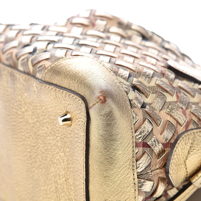Burberry Metallic Woven Haymarket Check Small Thornley Satchel Gold 10 of 13