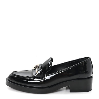 Chanel Patent Calfskin Metal CC Mocassin Loafers 38.5 Black 1 of 9